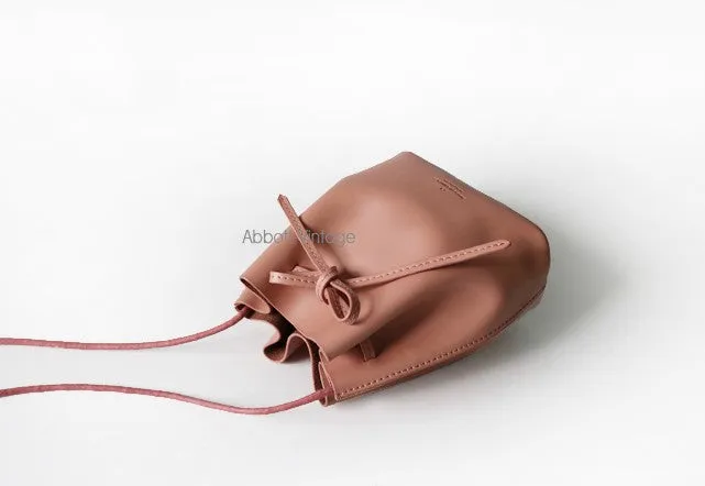 Stylish Leather Pink Womens Bucket Purse Crossbody Bag Barrel Shoulder Bag for Women