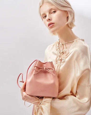 Stylish Leather Pink Womens Bucket Purse Crossbody Bag Barrel Shoulder Bag for Women cheap online