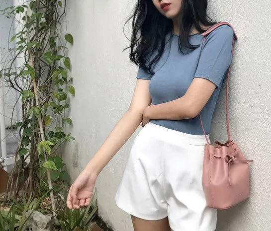 Stylish Leather Pink Womens Bucket Purse Crossbody Bag Barrel Shoulder Bag for Women