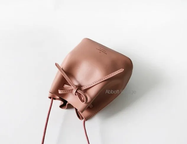 Stylish Leather Pink Womens Bucket Purse Crossbody Bag Barrel Shoulder Bag for Women