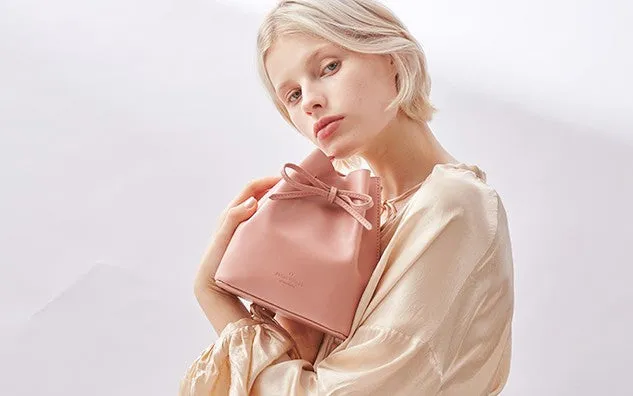 Stylish Leather Pink Womens Bucket Purse Crossbody Bag Barrel Shoulder Bag for Women