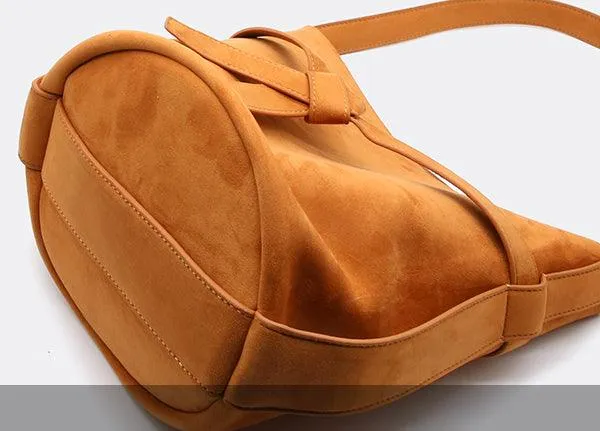 Suede Women's Bucket Bag in a Laid-back Style | Large Tote Bag for Commuting, Vintage Bucket bag in genuine leather