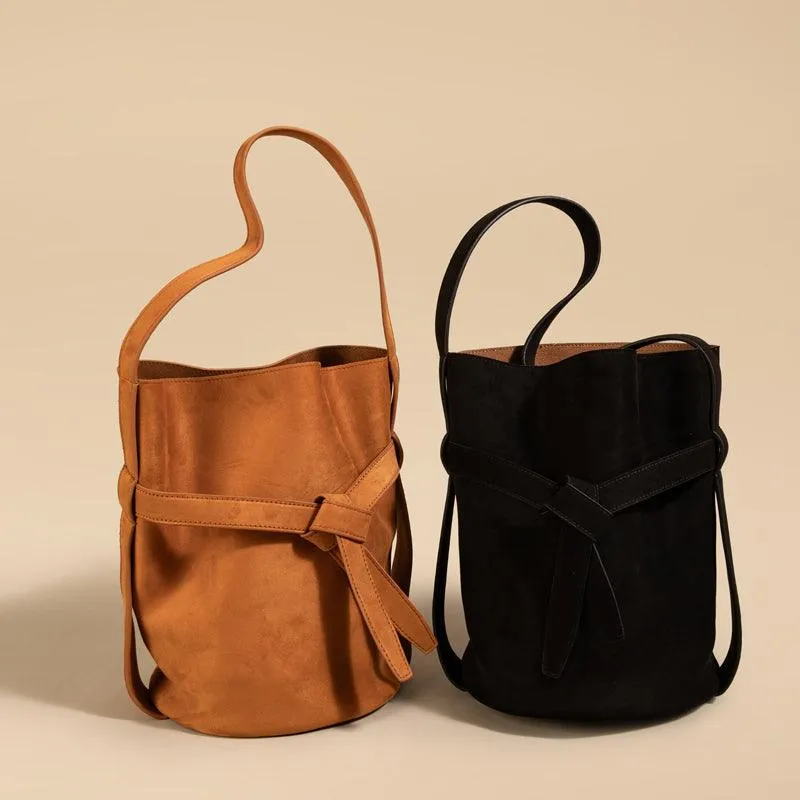 Suede Women's Bucket Bag in a Laid-back Style | Large Tote Bag for Commuting, Vintage Bucket bag in genuine leather