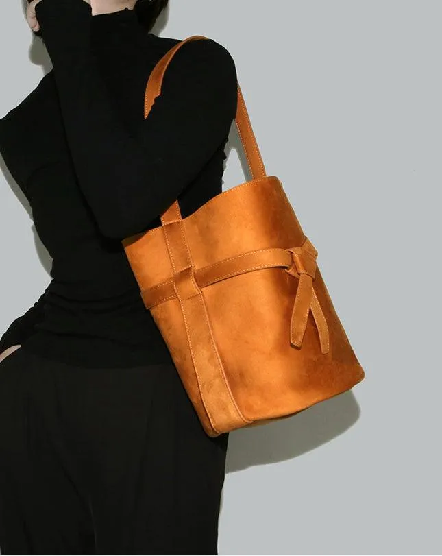 Suede Women's Bucket Bag in a Laid-back Style | Large Tote Bag for Commuting, Vintage Bucket bag in genuine leather