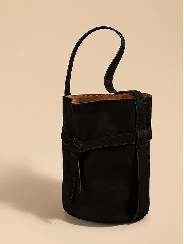 Suede Women's Bucket Bag in a Laid-back Style | Large Tote Bag for Commuting, Vintage Bucket bag in genuine leather