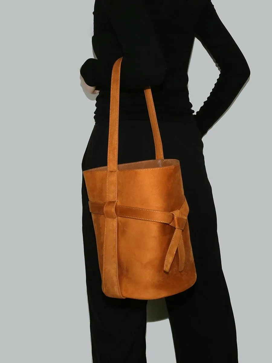 Suede Women's Bucket Bag in a Laid-back Style | Large Tote Bag for Commuting, Vintage Bucket bag in genuine leather