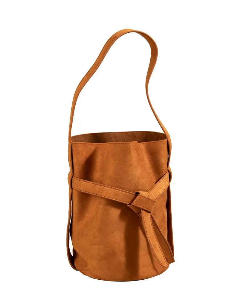 Suede Women's Bucket Bag in a Laid-back Style | Large Tote Bag for Commuting, Vintage Bucket bag in genuine leather