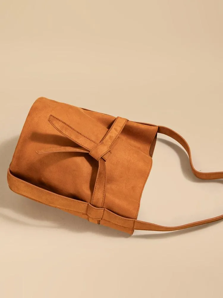 Suede Women's Bucket Bag in a Laid-back Style | Large Tote Bag for Commuting, Vintage Bucket bag in genuine leather