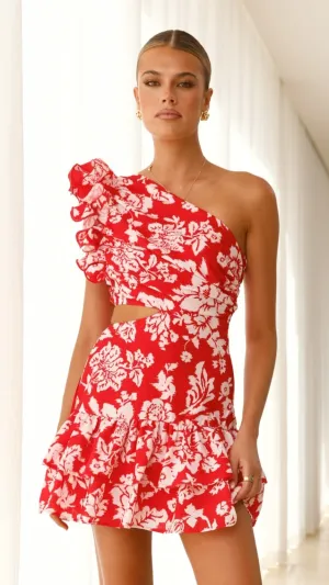Sumi Mini Dress - Red Floral,prom dresses,wedding guest dresses,homecoming dresses,bridesmaid dresses,cocktail dresses,women clothing,summer dresses,formal dresses,sundresses,mother of the bride dresses,quince clothing,bodycon dress,dress casual,dress desi