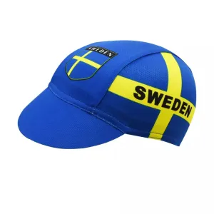 Sweden Flag Cycling Cap boater hat with bow in beach sunlight