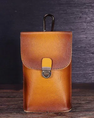 Tan Leather Cell Phone Holster Mens Belt Pouches Waist Bags BELT BAG Mini Holster For Men Tan
