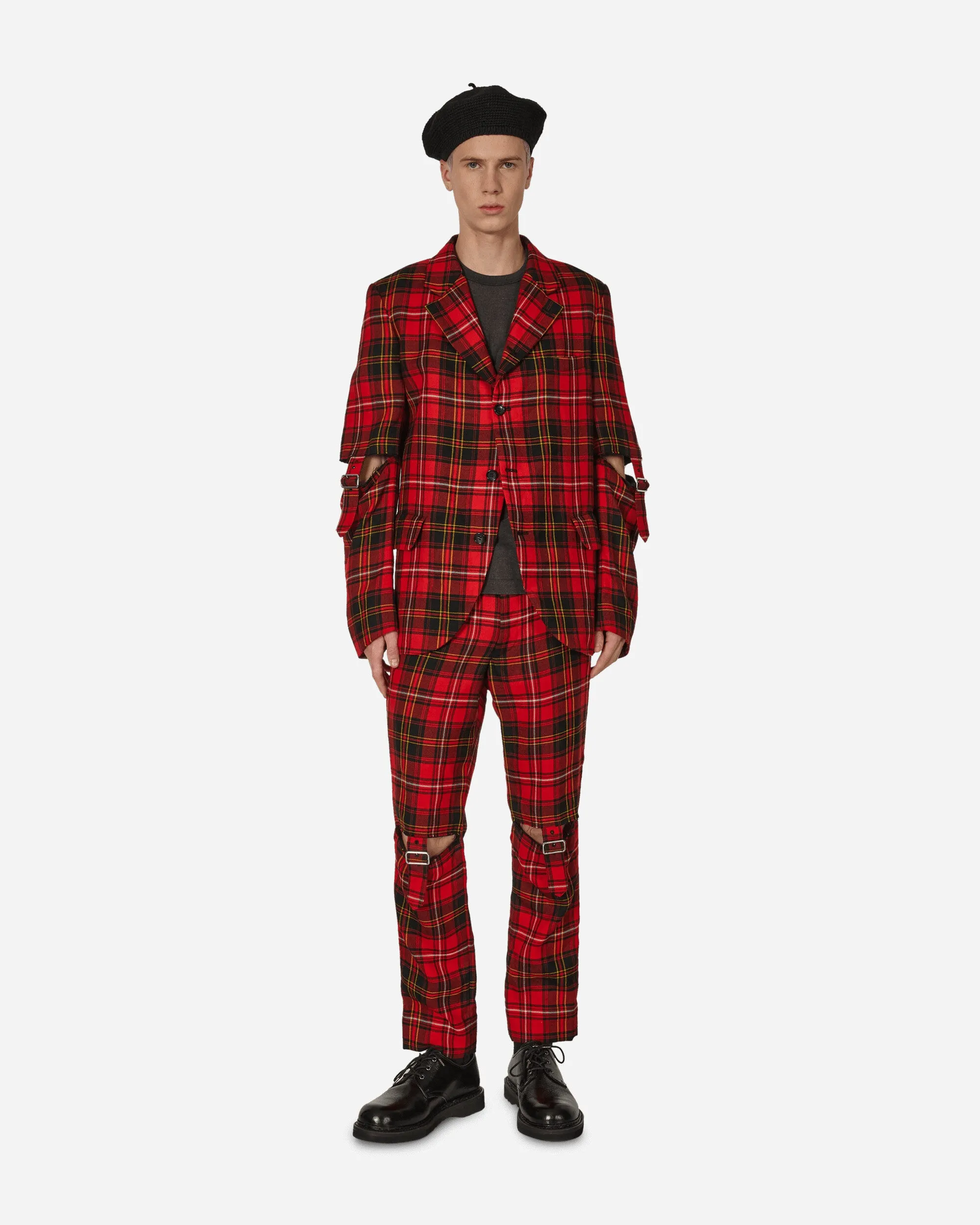Tartan Knee Buckle Detail Pants Red