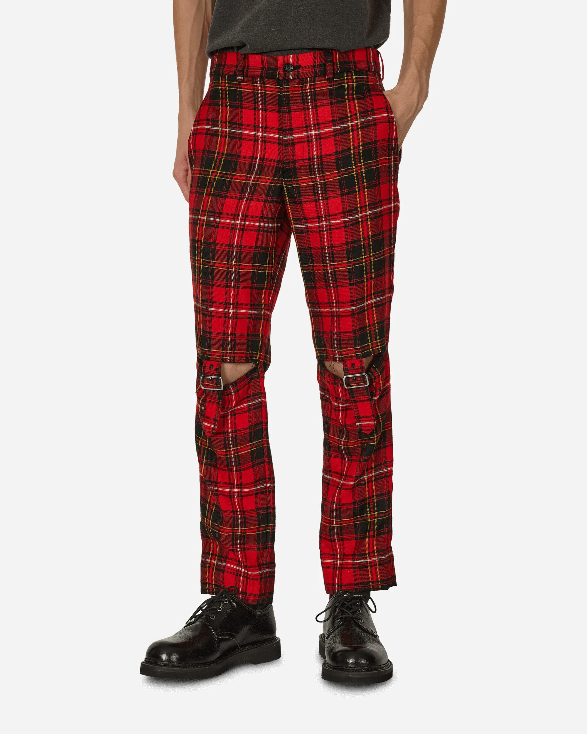 Tartan Knee Buckle Detail Pants Red Men's sweatshirt
