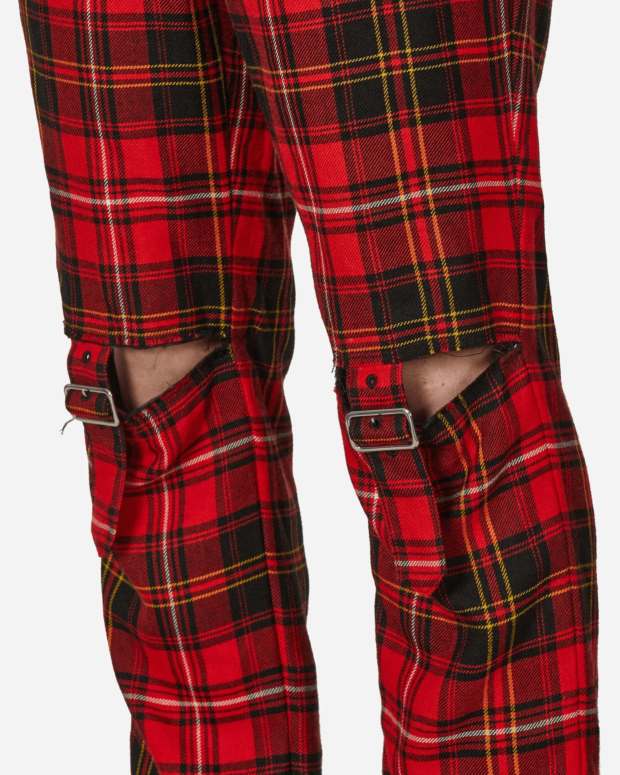 Tartan Knee Buckle Detail Pants Red