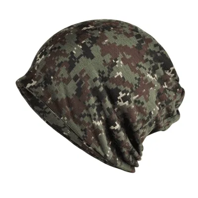 Taylor Pixels Camouflage Snood Beanie boater hat with bow in beach sunlight