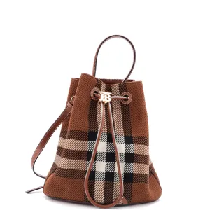 TB Drawstring Bucket Bag Check Knitted Fabric Small stylish bucket bags