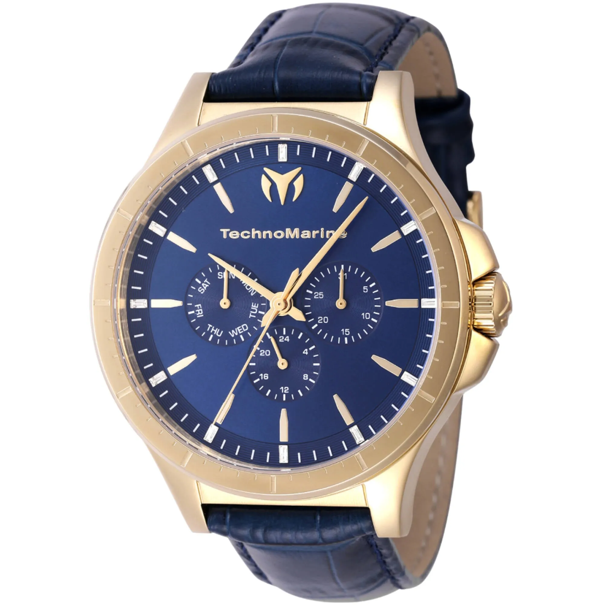 Technomarine Men's Watch - MoonSun Blue Genuine Leather Strap Day-Date | TM-822030 Luxury Quartz Watch Quartz Watch Sale