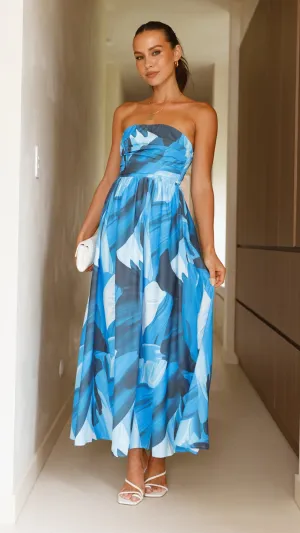 Tessah Maxi Dress - Blue Print,prom dresses,wedding guest dresses,homecoming dresses,bridesmaid dresses,cocktail dresses,women clothing,summer dresses,formal dresses,sundresses,mother of the bride dresses,quince clothing,bodycon dress,dress casual,dress de