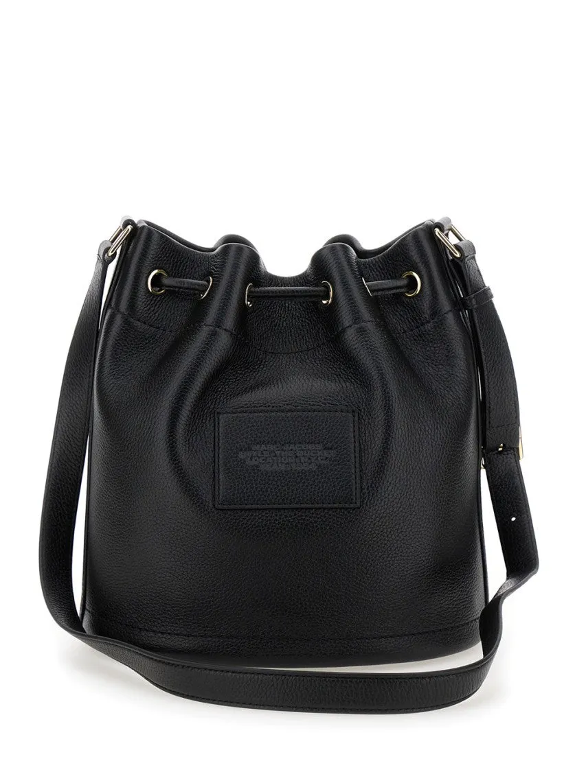 Textured Leather Bucket Bag With Drawstring Closure