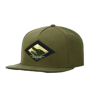The Crocodile Green Snapback Cap boater hat with bow in beach sunlight