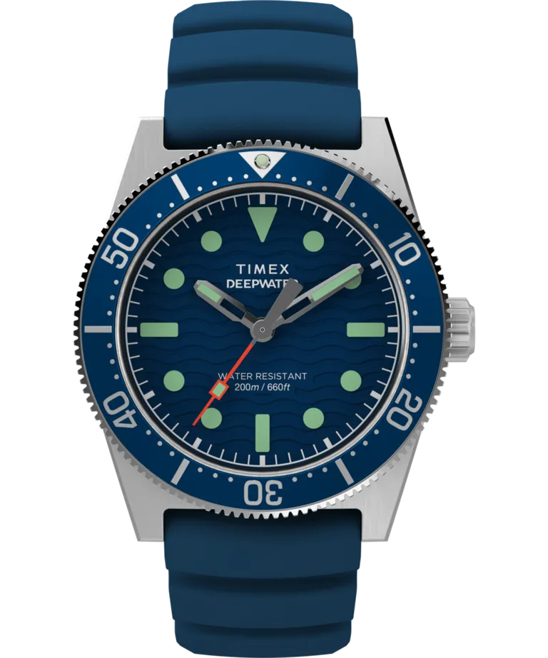 Timex Deepwater Reef 200M 41mm Blue Rubber Strap Watch TW2W74600 