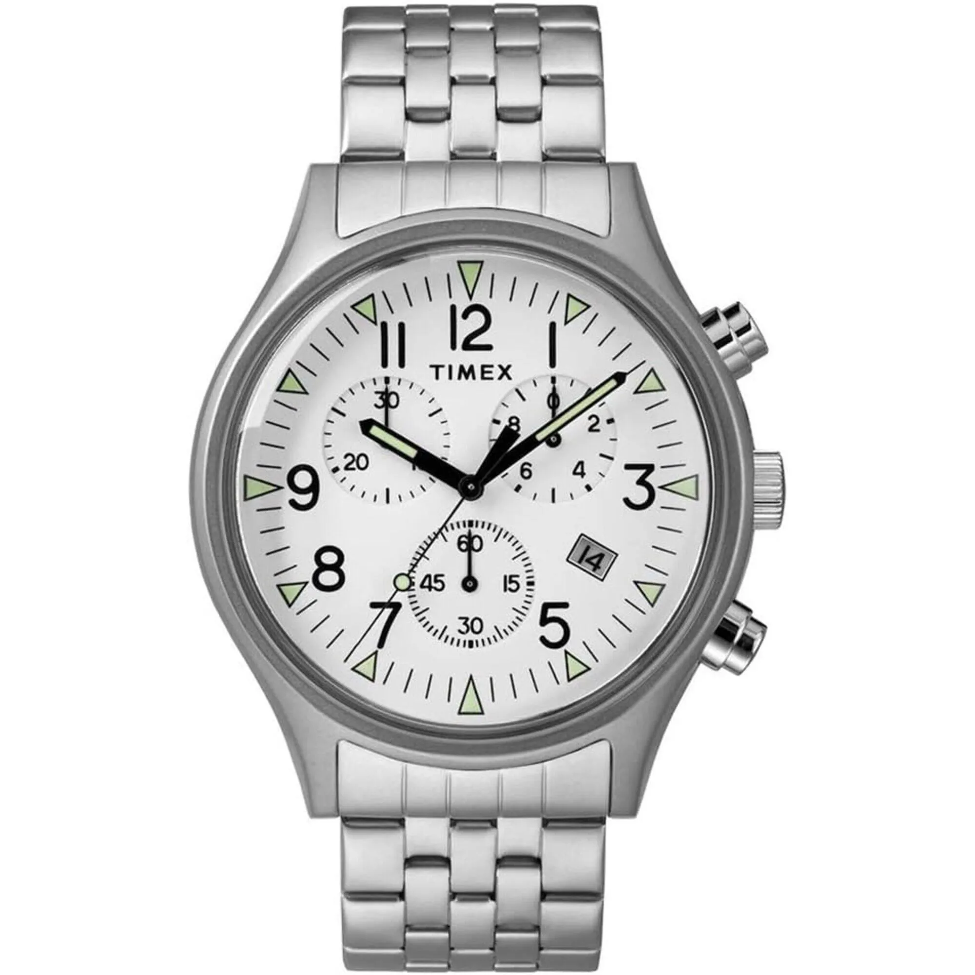 Timex Men's Chronograph Watch - MK1 White Dial Silver Tone Bracelet | TW2R68900VQ Luxury Quartz Watch Quartz Watch Sale