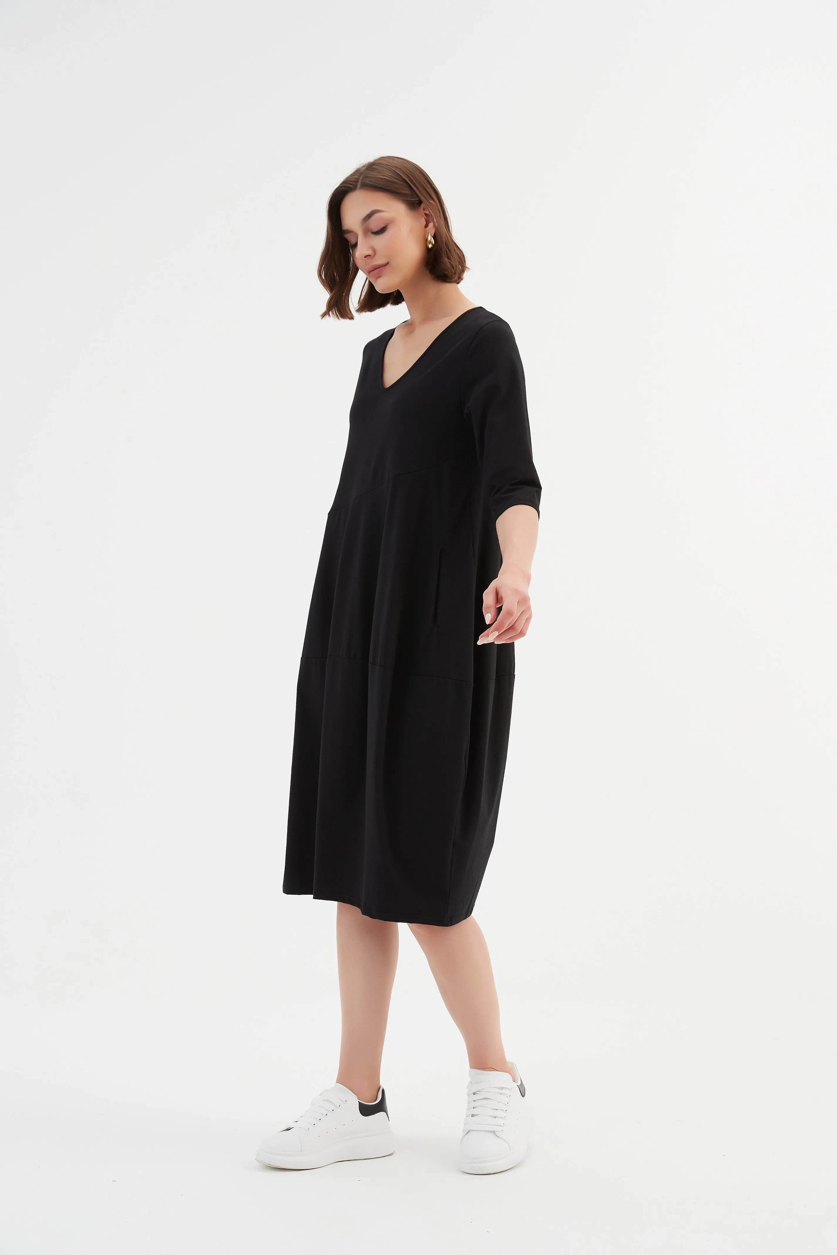 Tirelli - 24D3512 V Neck Diagonal Seam Dress