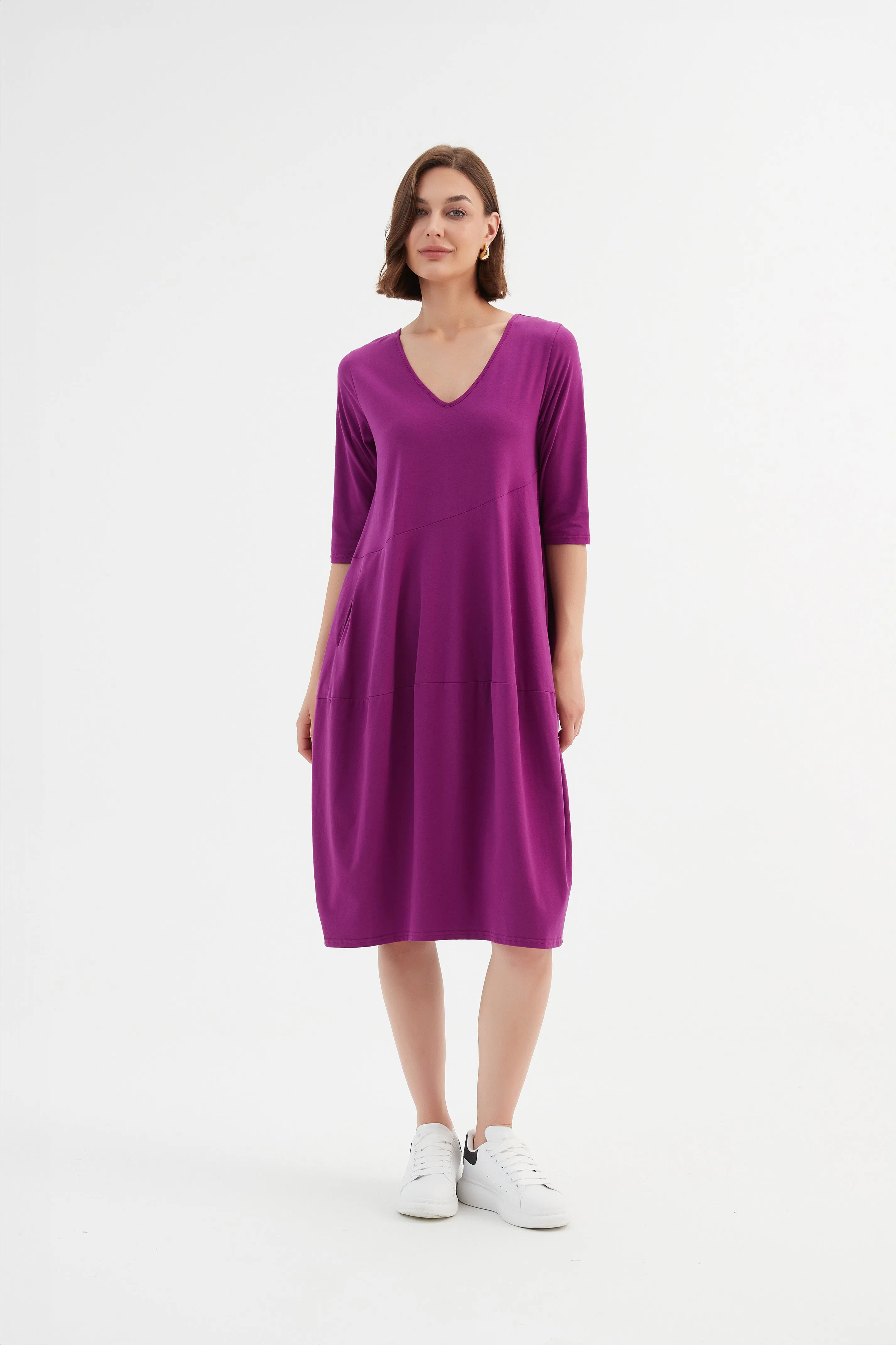 Tirelli - 24D3512 V Neck Diagonal Seam Dress