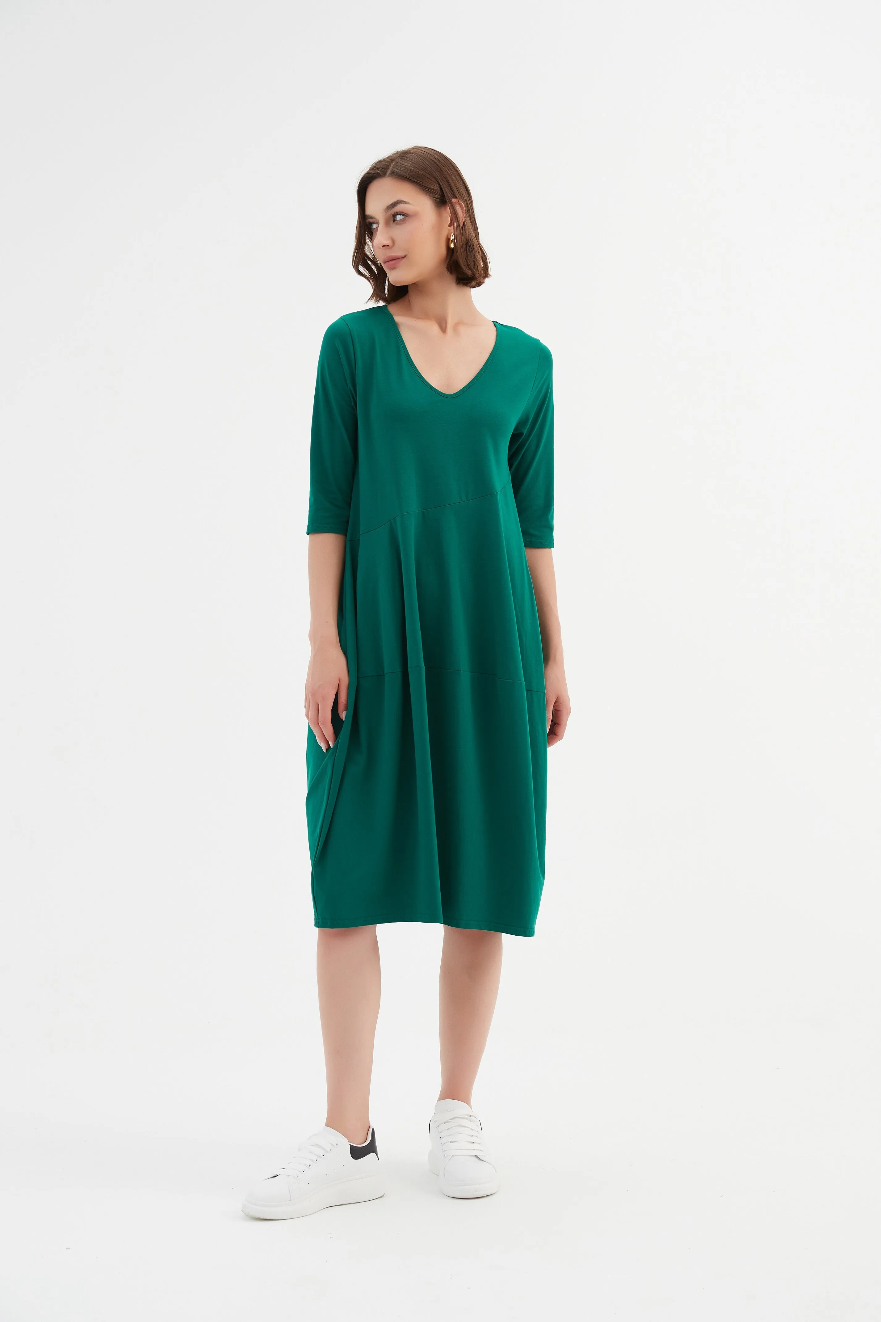 Tirelli - 24D3512 V Neck Diagonal Seam Dress