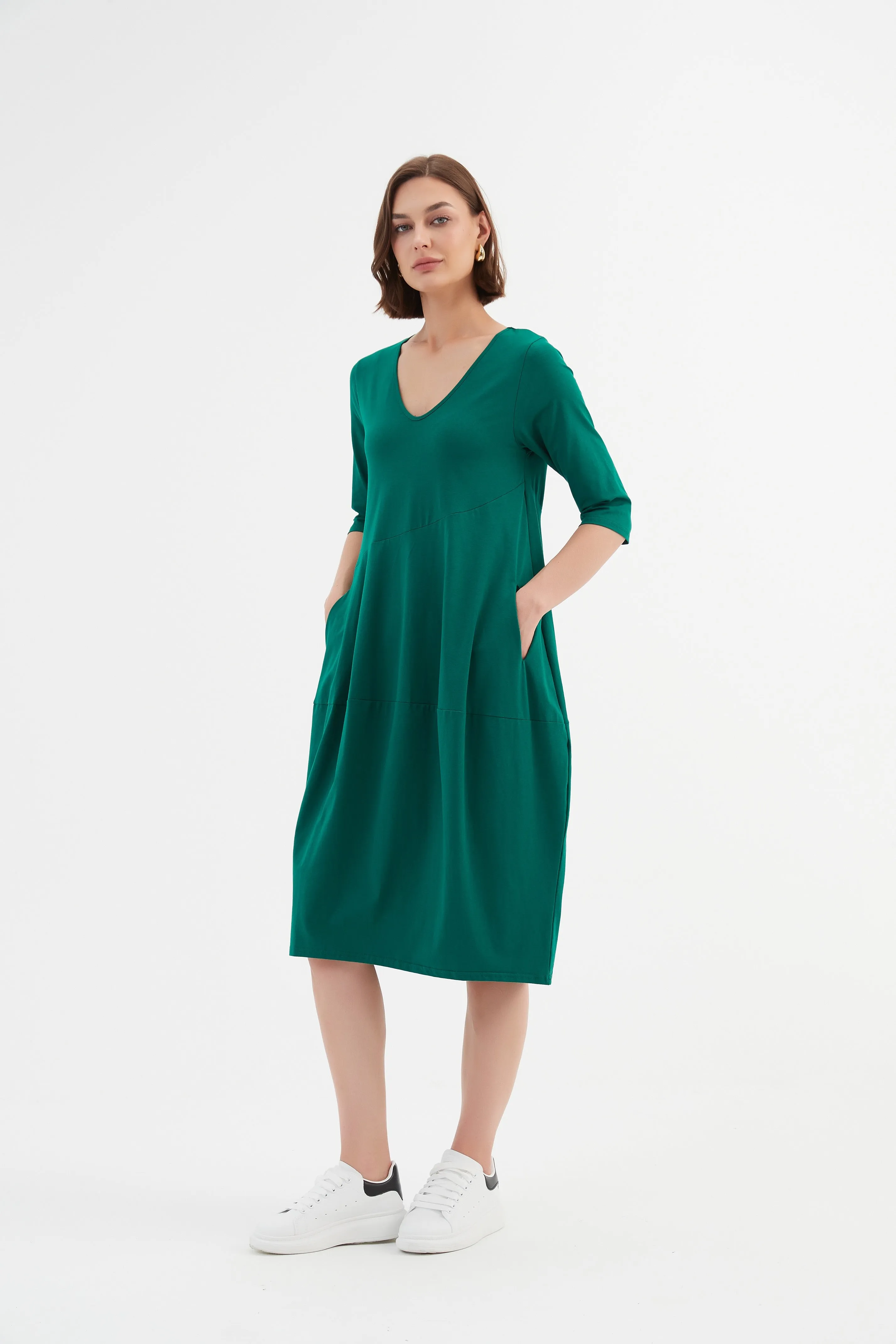 Tirelli - 24D3512 V Neck Diagonal Seam Dress
