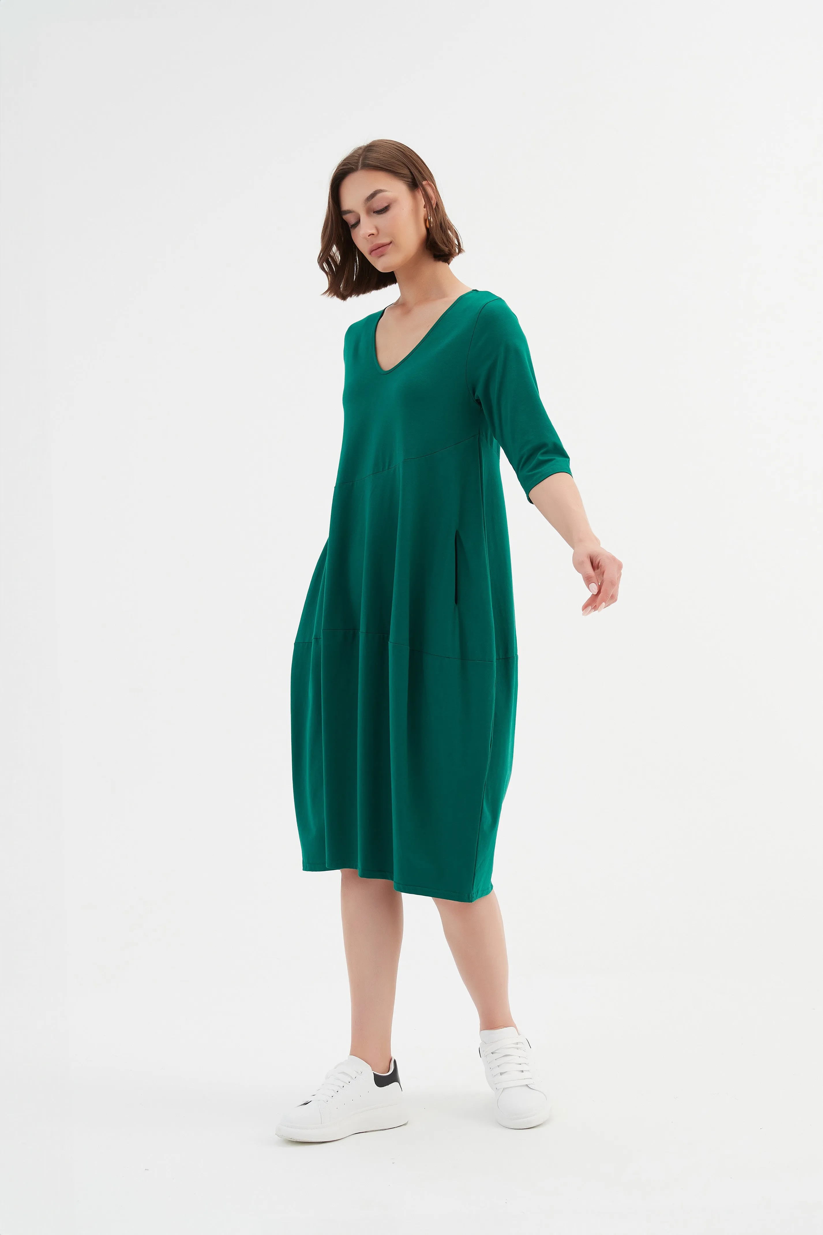 Tirelli - 24D3512 V Neck Diagonal Seam Dress
