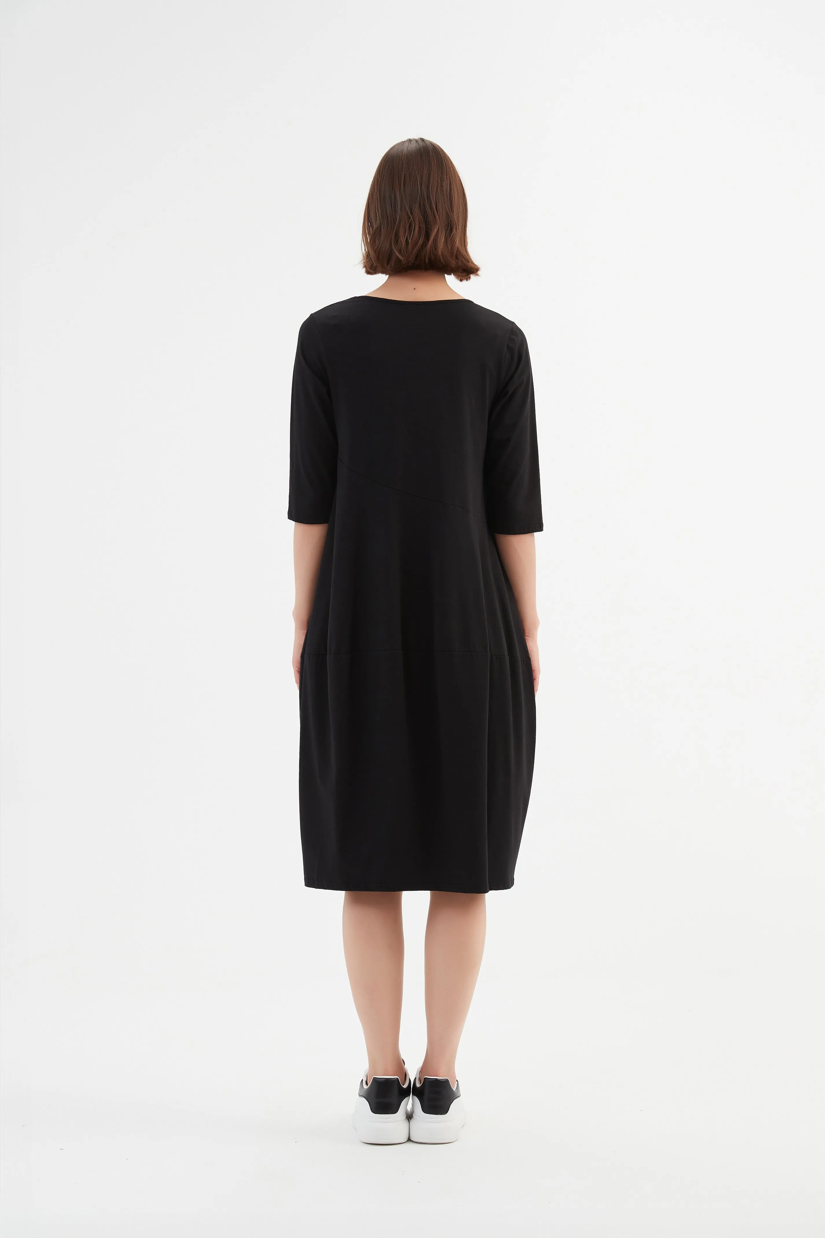 Tirelli - 24D3512 V Neck Diagonal Seam Dress