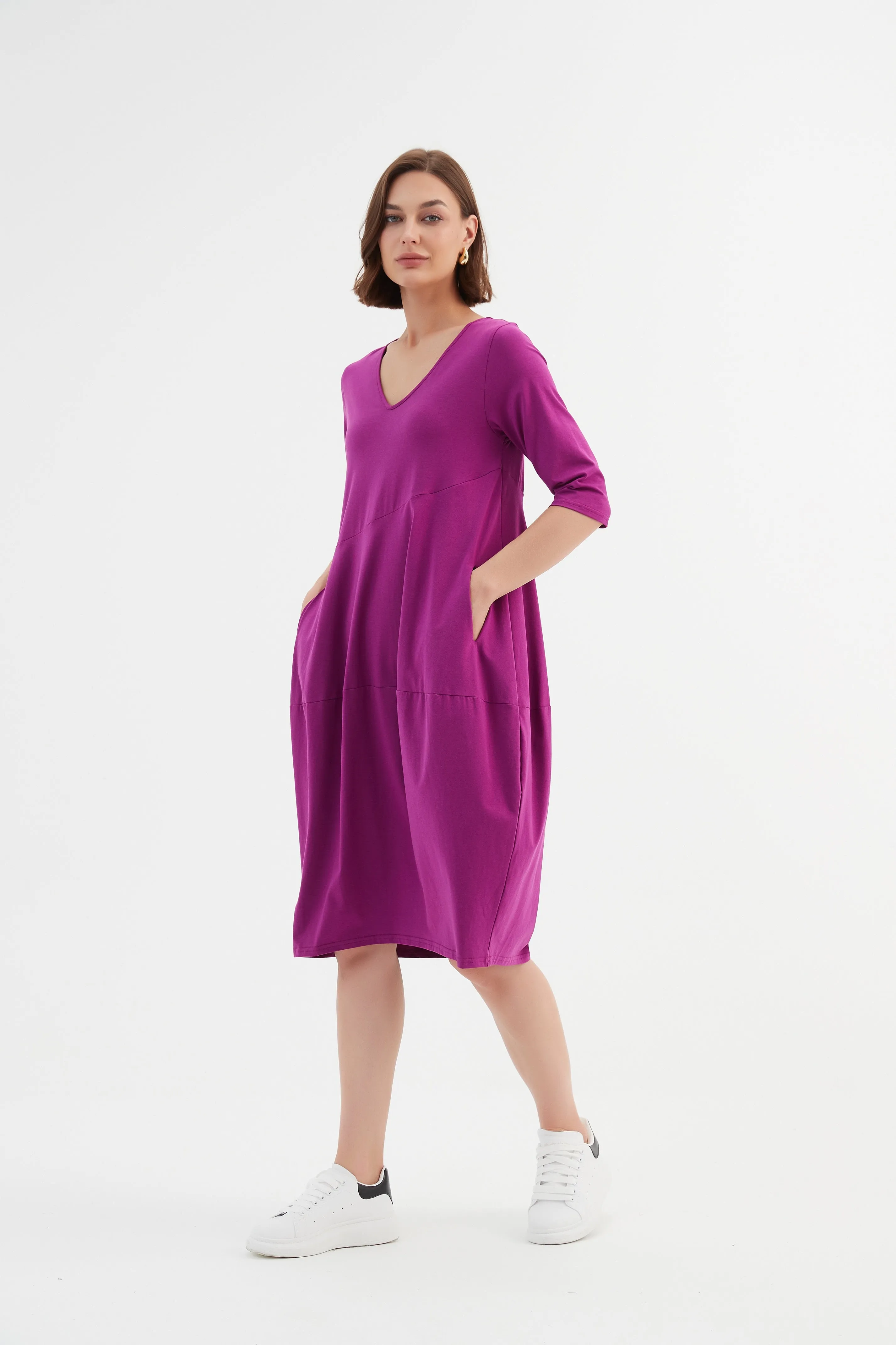 Tirelli - 24D3512 V Neck Diagonal Seam Dress
