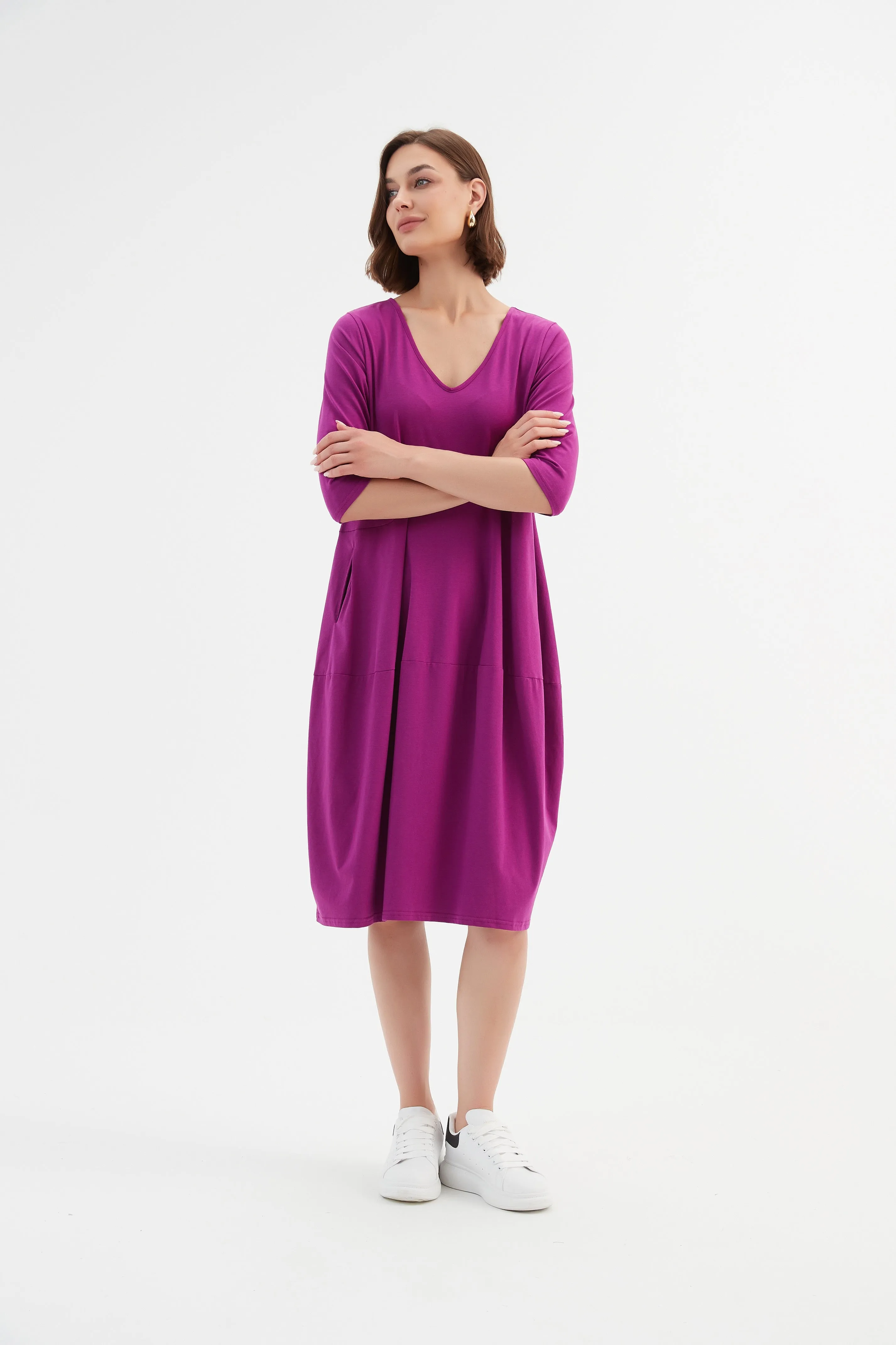 Tirelli - 24D3512 V Neck Diagonal Seam Dress
