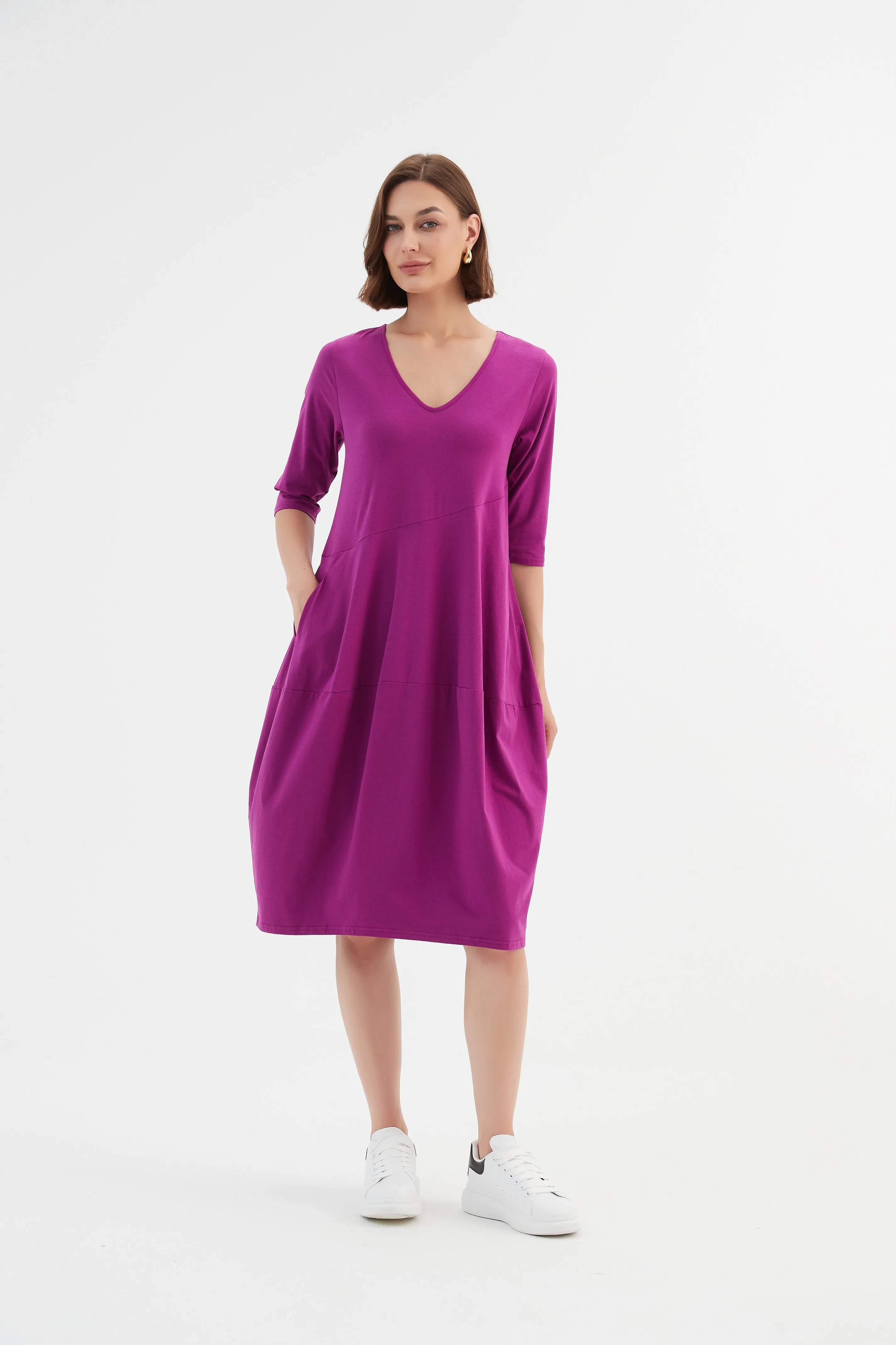 Tirelli - 24D3512 V Neck Diagonal Seam Dress