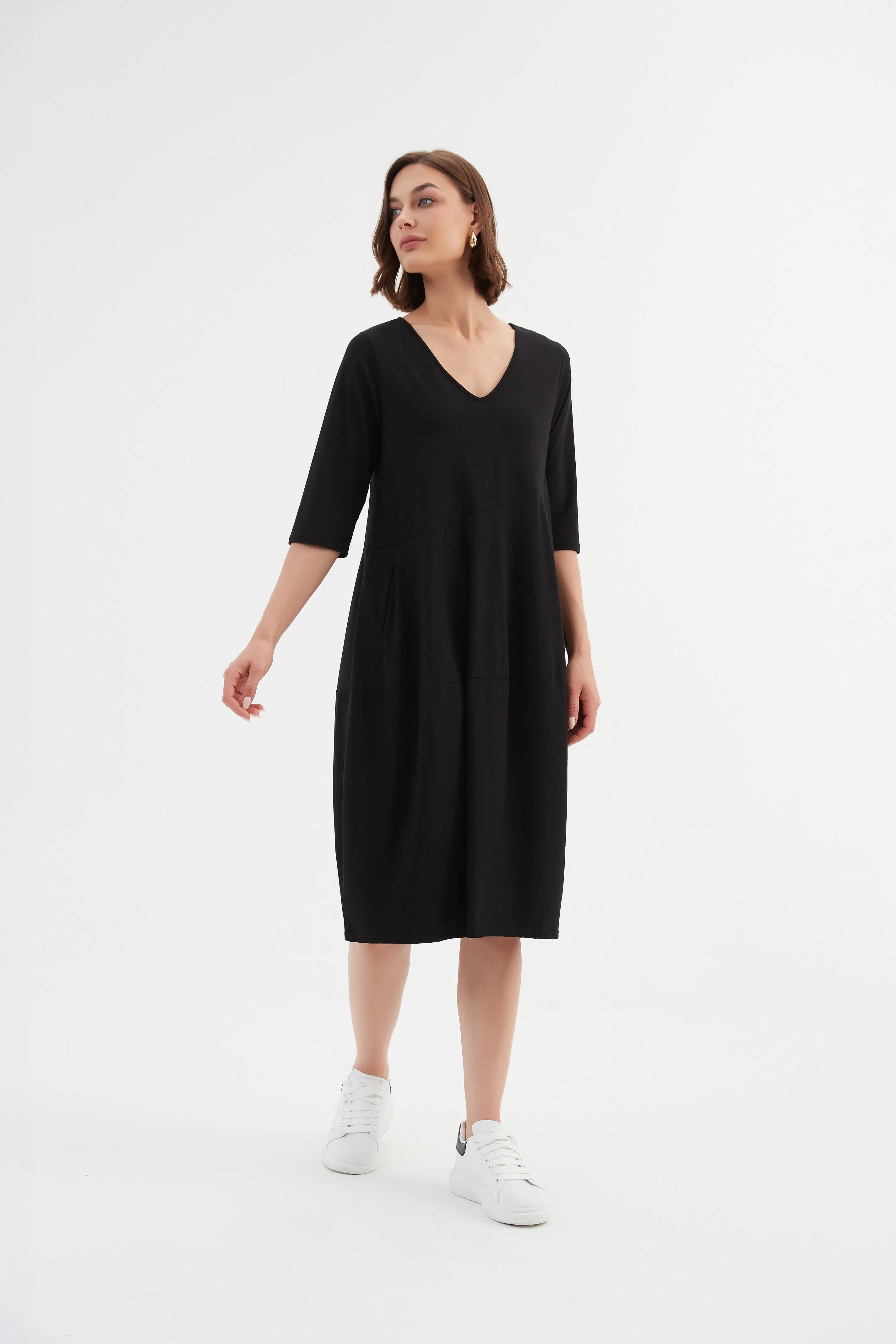 Tirelli - 24D3512 V Neck Diagonal Seam Dress