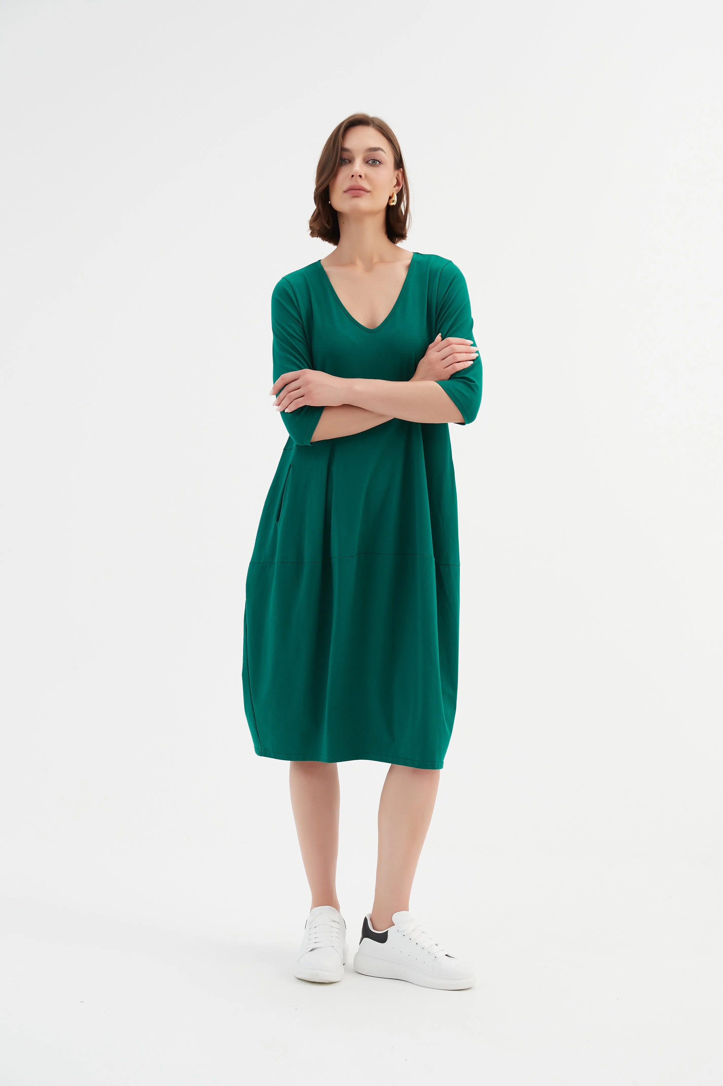Tirelli - 24D3512 V Neck Diagonal Seam Dress