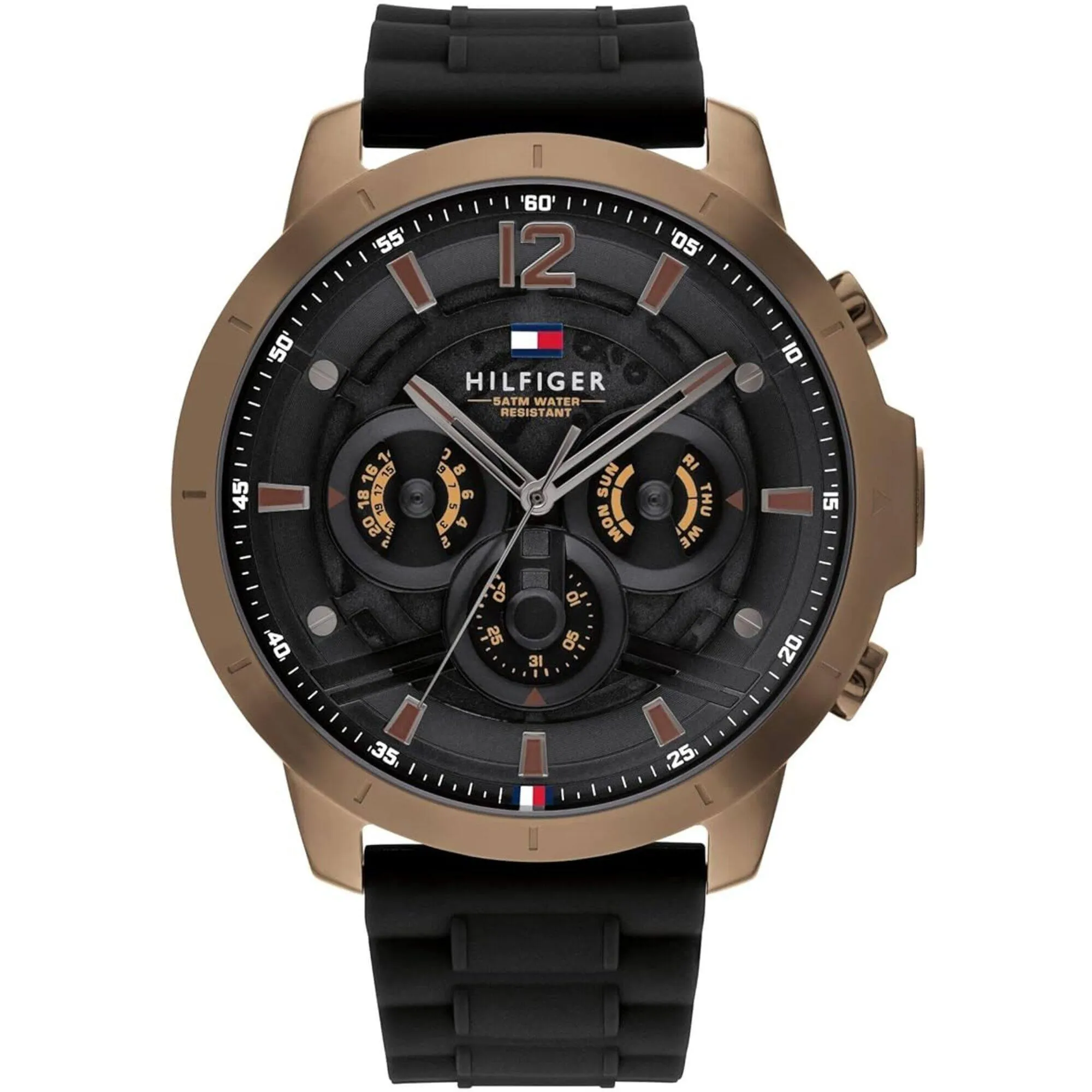 Tommy Hilfiger Men's Watch - Luca Day-Date Black Dial Silicone Rubber Strap | 1710491 Luxury Quartz Watch Quartz Watch Sale