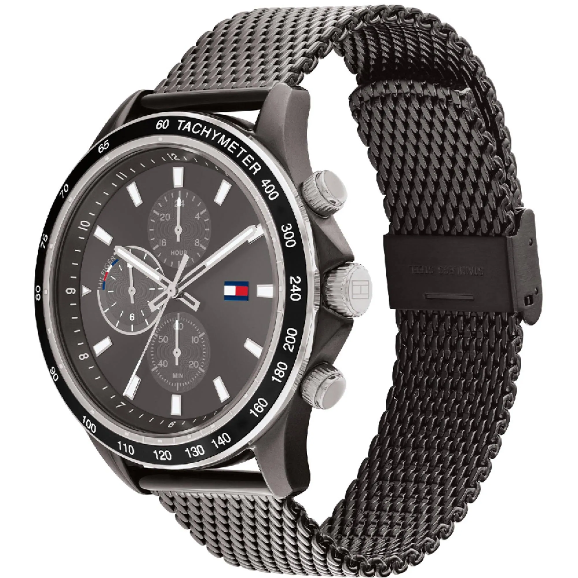 Tommy Hilfiger Men's Watch - Miles Grey and Black Dial Steel Mesh Bracelet | 1792019