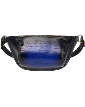 Tooled Blue Leather Fanny Pack Mens Waist Bag Hip Pack Belt Bag Bumbag for Men Tan