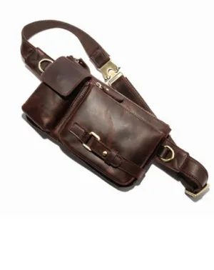 Top Leather Fanny Pack Men's Dark Brown Chest Bag Hip Bag Brown Waist Bag For Men Coffee