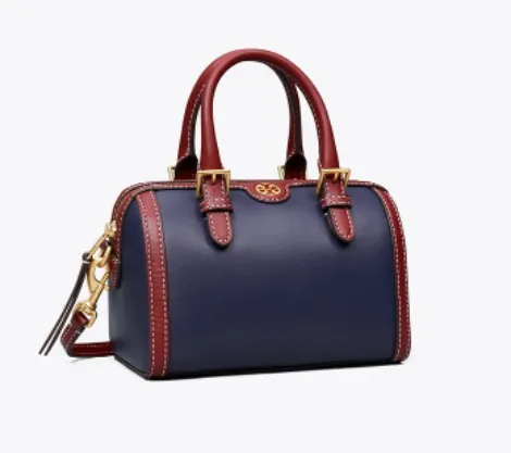 Tory Burch Monogram Two-Tone Barrel Leather Crossbody Bag