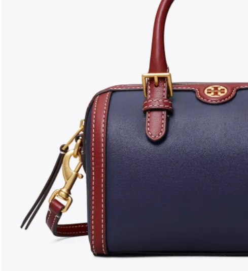 Tory Burch Monogram Two-Tone Barrel Leather Crossbody Bag