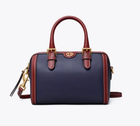 Tory Burch Monogram Two-Tone Barrel Leather Crossbody Bag
