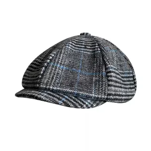 Touraine Plaid Wool Newsboy Cap boater hat with bow in beach sunlight