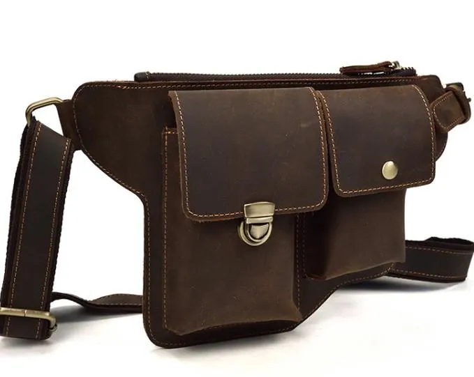 TRENDY LEATHER MENS FANNY PACK FOR MEN BUMBAG Vintage WAIST BAG for Men