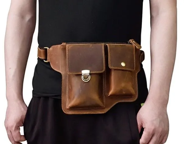 TRENDY LEATHER MENS FANNY PACK FOR MEN BUMBAG Vintage WAIST BAG for Men