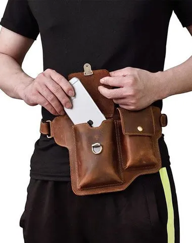 TRENDY LEATHER MENS FANNY PACK FOR MEN BUMBAG Vintage WAIST BAG for Men Dark Brown