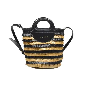 Two-Tone Raffia Fringe Bucket Bag stylish bucket bags