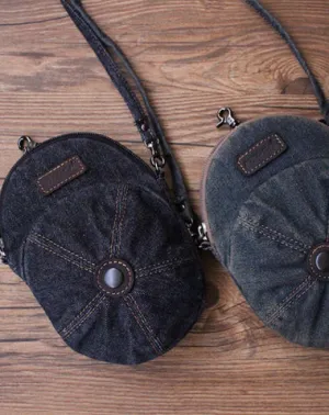 Unique Denim Cap Mini Shoulder Bags Belt Pouch Denim Cap Phone Waist Bag Vintage Blue